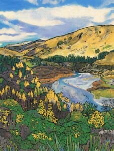Onsen View, Queenstown Oil pastel painting of Onsen in Queenstown New Zealand