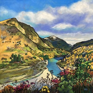 Print of oil pastel Painting of Arthur's Point from Onsen Polls near Queenstown